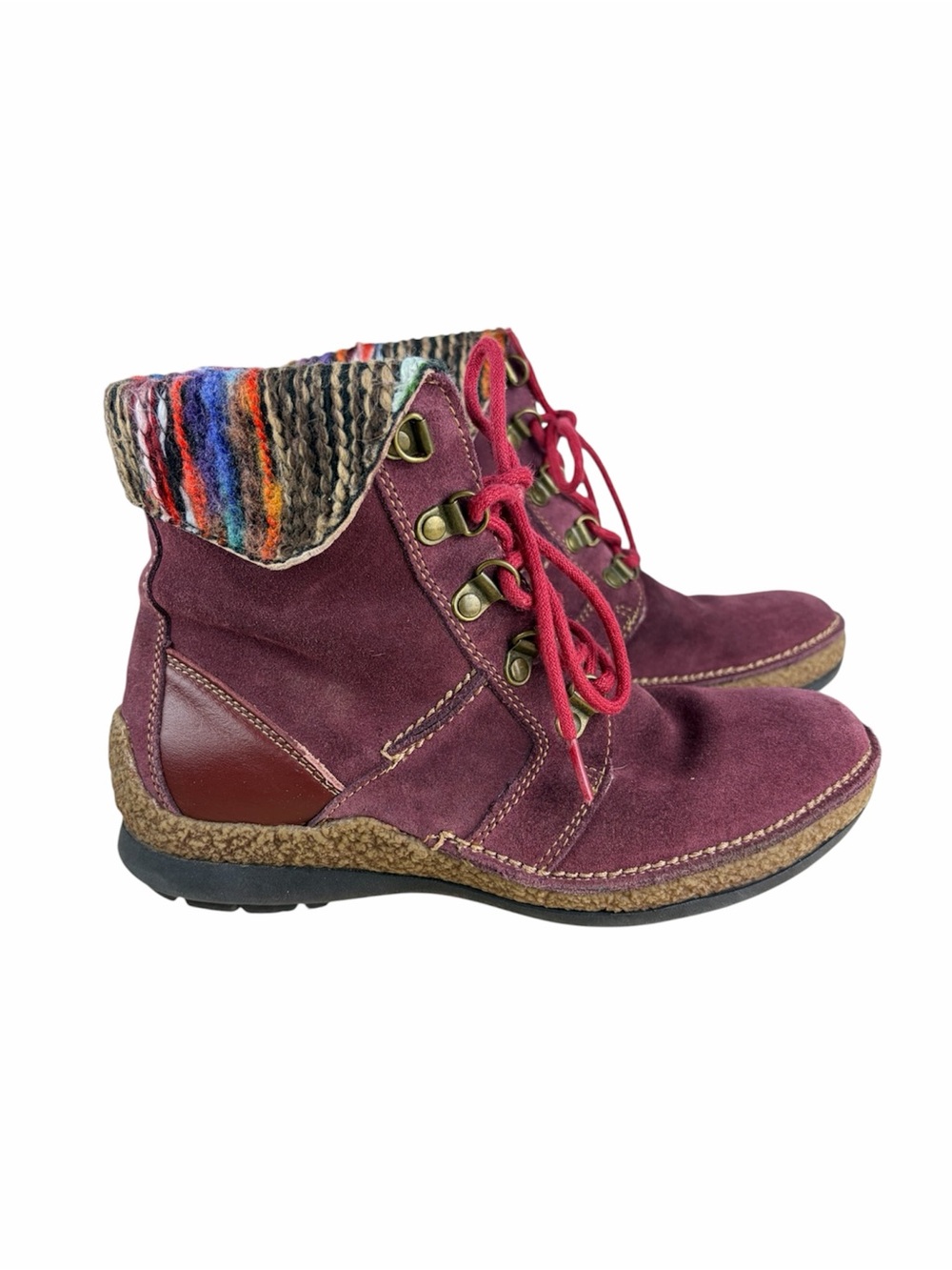 Propét Women’s Lace Up Ankle Boots Burgundy Suede Multicolor Cuff X Wide 6.5